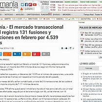 El mercado transaccional espaol registra 131 fusiones y adquisiciones en febrero por 4.539 millones